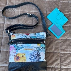Stone Mountain Floral Print Crossbody Bag Purse & Funtor Compact Wallet